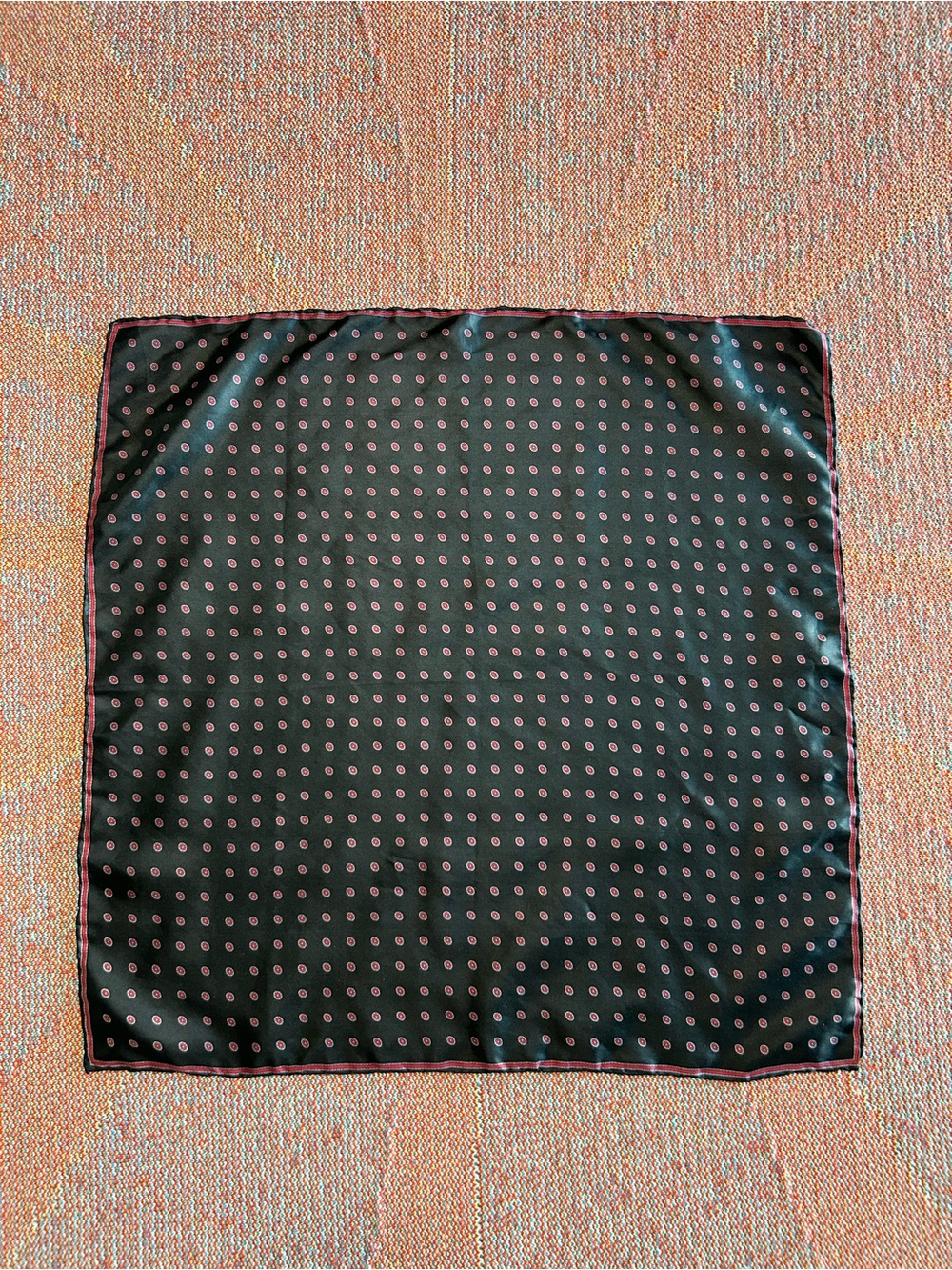 Ashear Vintage Black Silk Pocket Square Scarf Red Polka Dot Italy